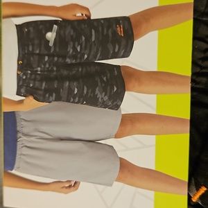 NWT Eddie Bauer 2 Pack UPF 50+Youth Hybrid Shorts-Grey Black Camo Small (7-8)